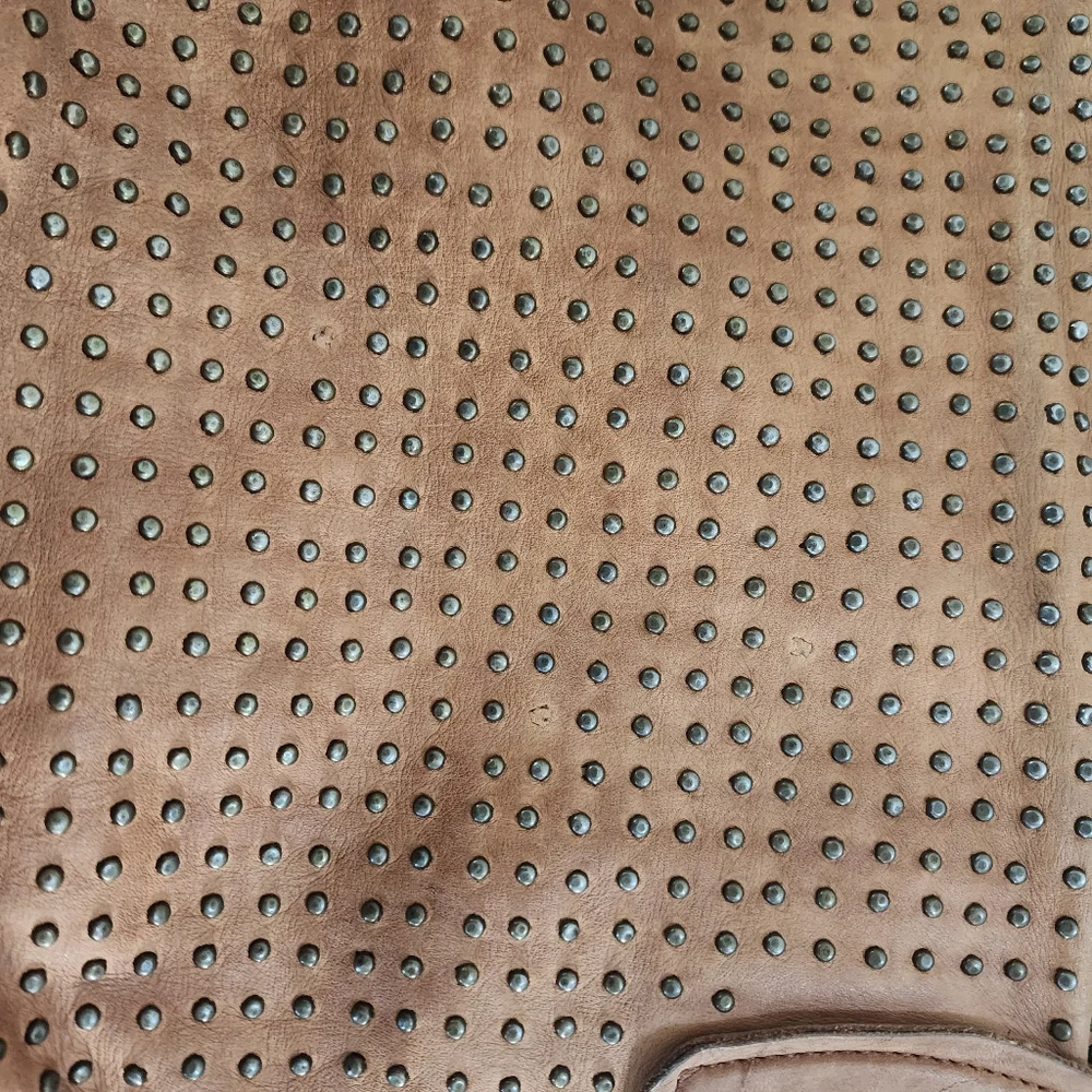 Italian leather brown studded shoulder bag from Platania made in Italy